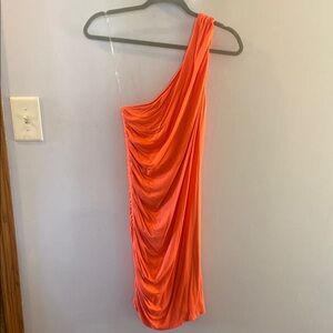 A New Day Orange Asymmetrical One Shoulder Dress